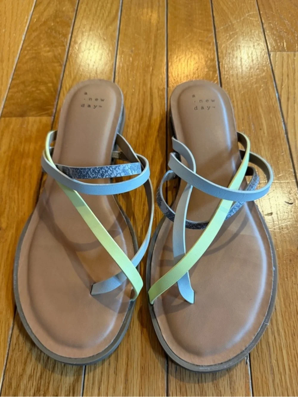 NWT A New Day Women's Sz 7.5 Pastel Strappy Sandals Light Blue & Pale Yellow